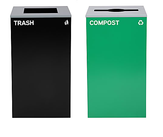 Alpine Industries Stainless-Steel Open Top Compost And Trash Can Set, 29 Gallons, 30”H x 16-15/16”W x 16-15/16”D, Black/Green - ALP4450BLKKIT13