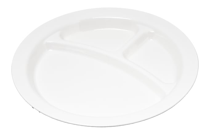 Carlisle Narrow-Rim 3-Compartment Plates, 9", White, Pack Of