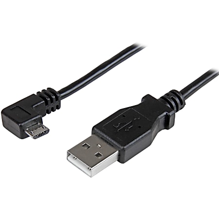 StarTech.com 1m 3ft Right Angle Micro-USB Charge-and-Sync Cable M/M - USB 2.0 A to Micro-USB - 30/24 AWG - First End: 1 x Type A Male USB - Second End: 1 x Type B Male Micro USB - 60 MB/s - Shielding - Nickel Plated Connector - Black