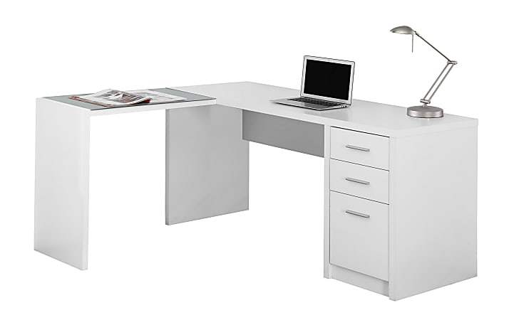 Monarch Specialties 60"W Corner Desk With 3 Drawers, White