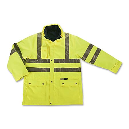 Ergodyne GloWear 8385 Class 3 4-in-1 Jacket - Weather Proof, Water Repellent, Machine Washable - Extra Large Size - Lime - 1 Each