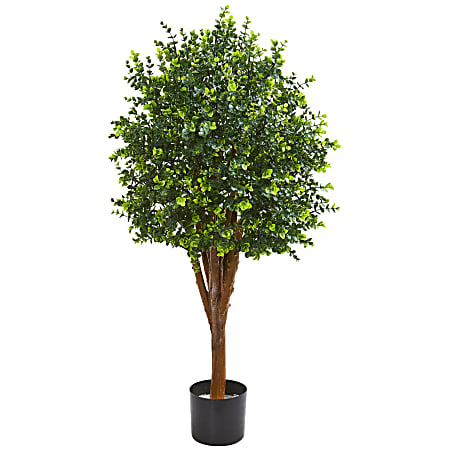 Nearly Natural 4'H UV-Resistant Eucalyptus Artificial Tree, 48"H x 20"W x 18"D, Black/Green