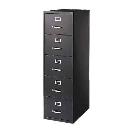 Lorell® Fortress 26-1/2"D Vertical 5-Drawer Legal-Size File Cabinet, Metal, Black