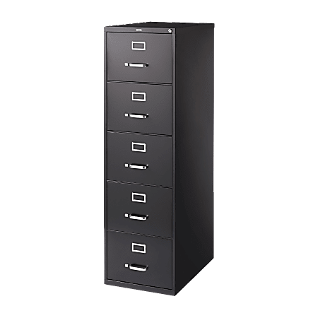 Lorell® Fortress 26-1/2"D Vertical 5-Drawer Legal-Size File Cabinet, Black