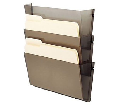 deflecto® Unbreakable DocuPocket® Wall File, 3 Sections, Letter Size, 14.5" x 3" x 6.5", Smoke, 3/Pack
