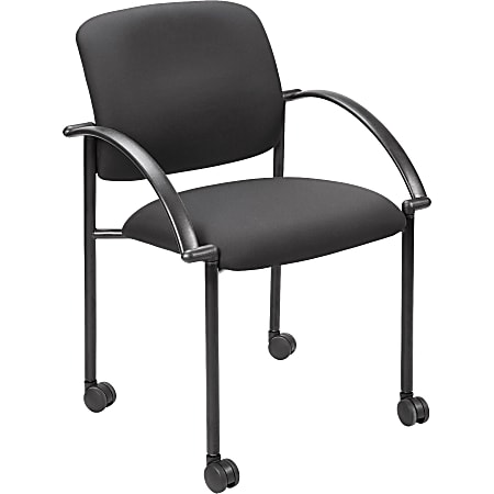 Lorell® Mobile Stacking Guest Chair With Arms, Black, 2 Per Set