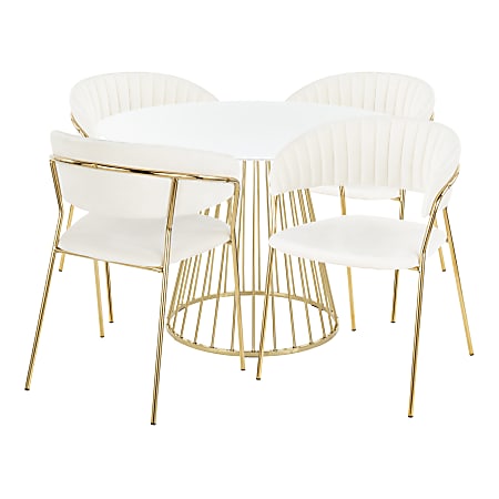 LumiSource Canary-Tania 5-Piece Dining Set, Gold/White