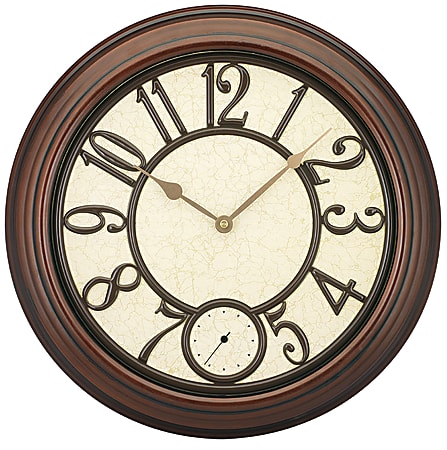 TEMPUS 16" Metal Wall Clock, Antique Bronze