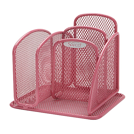 Safco® Onyx™ Breast Cancer Awareness Mesh Mini Desktop Organizer, 5 1/4"H x 6"W x 5 1/4"D, Pink