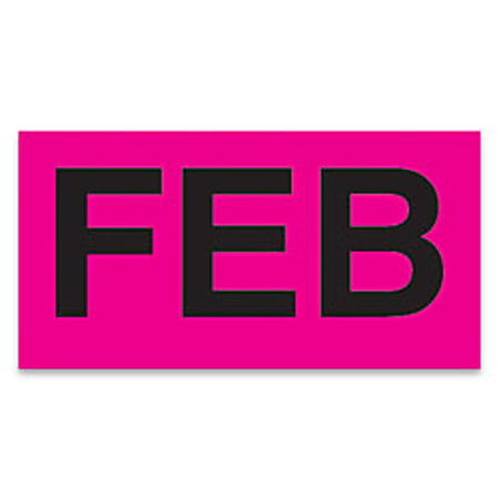 Tape Logic® Permanent Inventory Label Roll, DL6722, Month-Style, "FEB," 6" x 3", Pink, Roll Of 500