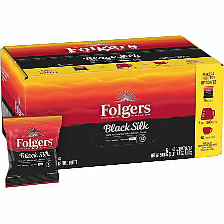 Folgers® Black Silk Single-Serve Packs, Dark Roast, 1.4 Oz Per Bag, Carton Of 42
