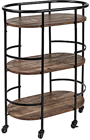 Honey Can Do 3-Tier 13” Rolling Bar Cart, Black/Brown