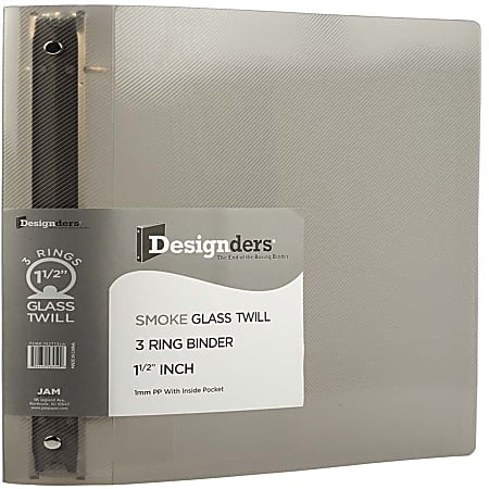 JAM PAPER 3 Ring Plastic Binder, 1.5 inch, Smoke Gray, Sold Individually