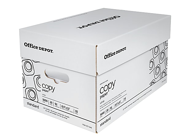 Office Depot® Copy Paper, White, Letter (8.5" x 11"), 5000 Sheets Per Case, 20 Lb, 92 Brightness, Case Of 10 Reams