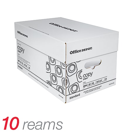 Office Depot Brand Business Multi Use Printer Copier Paper Letter Size 8 12  x 11 5000 Total Sheets 92 U.S. Brightness 20 Lb White 500 Sheets Per Ream  Case Of 10 Reams - Office Depot