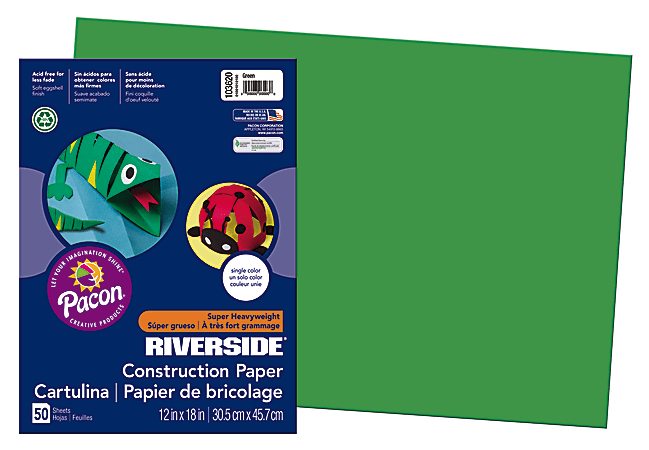 Riverside® Groundwood Construction Paper, 100% Recycled, 12" x 18", Green, Pack Of 50