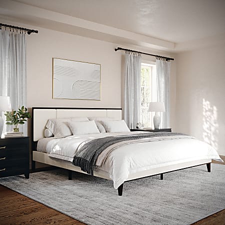 Martha Stewart Jett Solid Wood Platform Bed with Upholstered Base and Inset Paneled Headboard - MG0900271FKDKBN