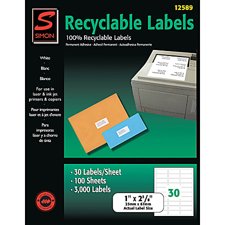 Simon By SJ Paper 50 Recycled White CopierInkjetLaser Address Labels 2 ...