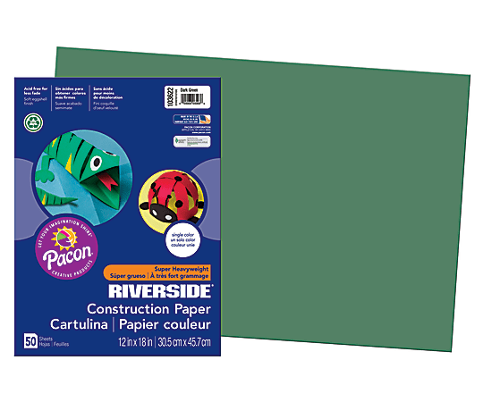 Riverside® Groundwood 100% Recycled Construction Paper, 12" x 18", Dark Green, Pack Of 50