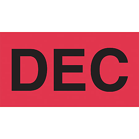 Tape Logic® Permanent Inventory Label Roll, DL6922, Month-Style, "DEC," 6" x 3", Red, Roll Of 500