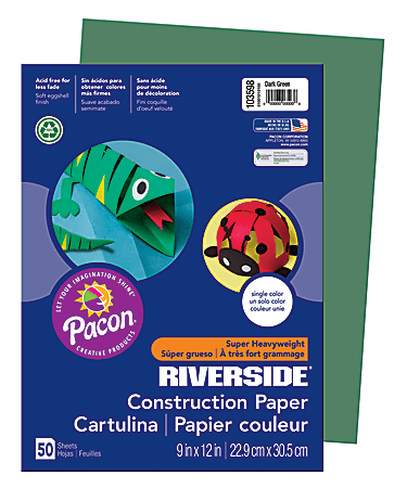 Riverside® Groundwood 100% Recycled Construction Paper, 9" x 12", Dark Green, Pack Of 50