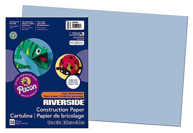 Riverside® Groundwood Construction Paper, 100% Recycled, 12" x 18", Light Blue, Pack Of 50