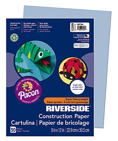 Riverside® Groundwood Construction Paper, 100% Recycled, 9" x 12", Light Blue, Pack Of 50