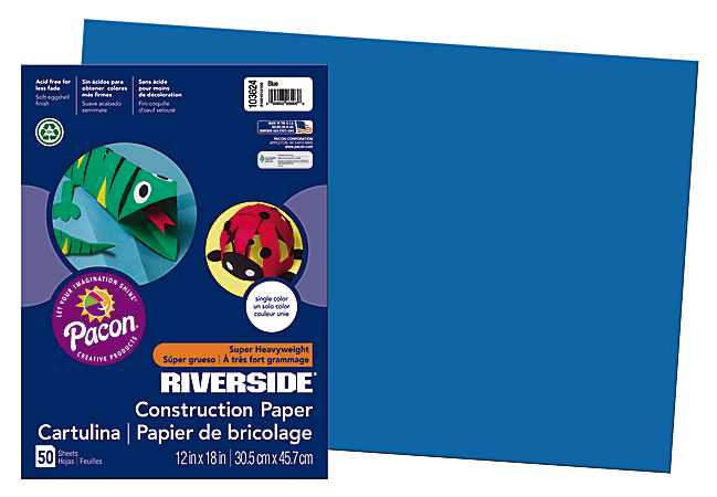Riverside® Groundwood Construction Paper, 100% Recycled, 12" x 18", Blue, Pack Of 50