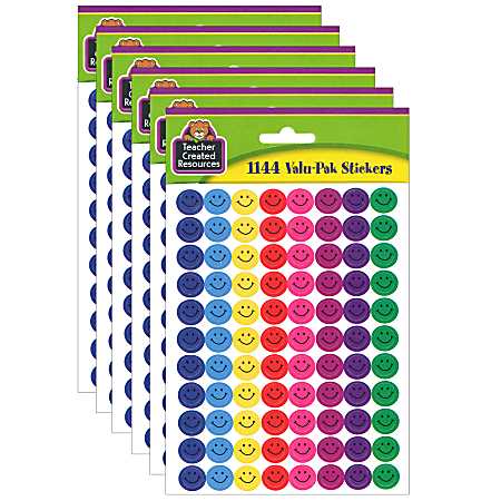Teacher Created Resources® Mini Stickers, Happy Face, 1,144 Per Pack, Set Of 6 Packs