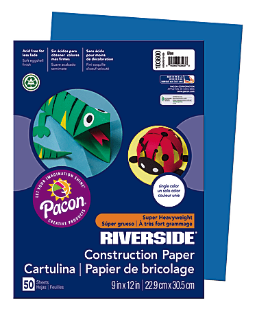 Riverside® Groundwood Construction Paper, 100% Recycled, 9" x 12", Blue, Pack Of 50