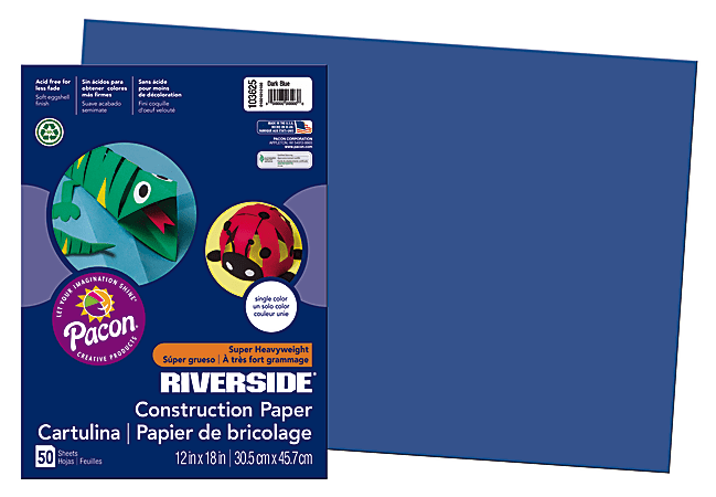 Riverside® Groundwood Construction Paper, 100% Recycled, 12" x 18", Dark Blue, Pack Of 50