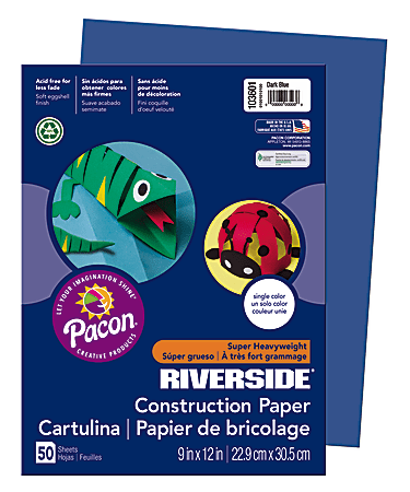 Riverside® Groundwood Construction Paper, 100% Recycled, 9" x 12", Dark Blue, Pack Of 50