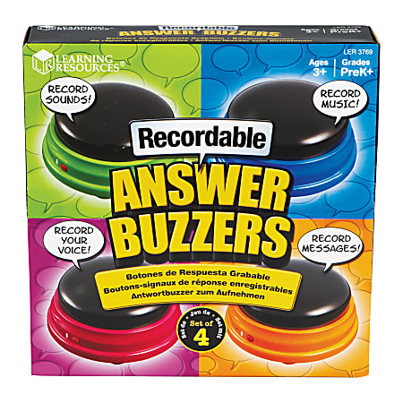 Learning Resources® Recordable Answer Buzzers, Multicolored / Skill Learning Sound Game, 3+, Pack Of 4