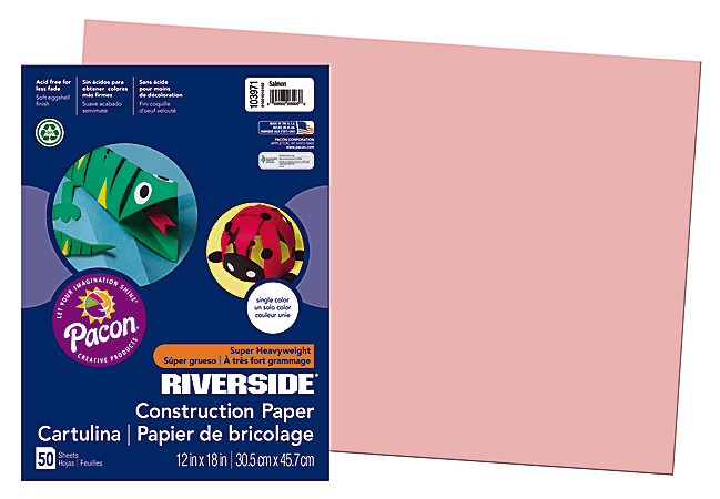 Riverside® Groundwood Construction Paper, 100% Recycled, 12" x 18", Salmon, Pack Of 50