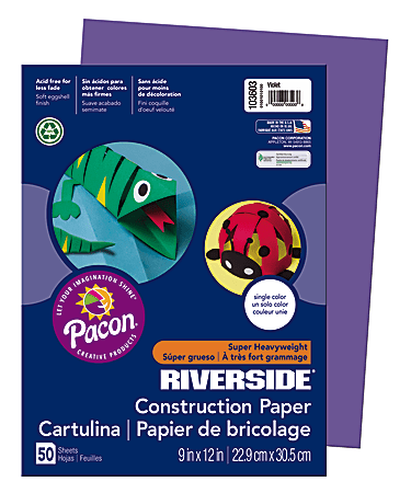 Riverside® Groundwood Construction Paper, 100% Recycled, 9" x 12", Violet, Pack Of 50