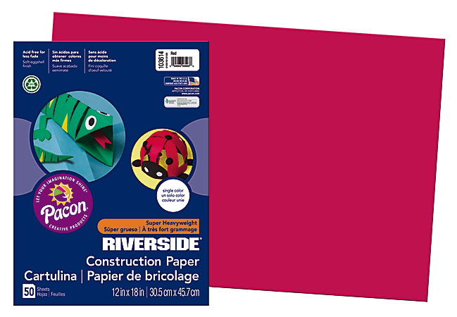 Riverside® Groundwood Construction Paper, 100% Recycled, 12" x 18", Red, Pack Of 50