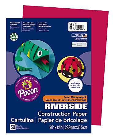Riverside® Groundwood Construction Paper, 100% Recycled, 9" x 12", Red, Pack Of 50