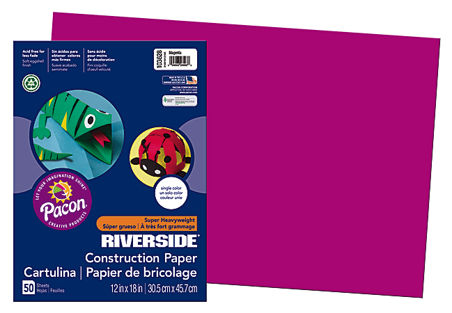 Riverside® Groundwood Construction Paper, 100% Recycled, 12" x 18", Magenta, Pack Of 50