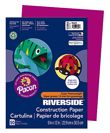 Riverside® Groundwood Construction Paper, 100% Recycled, 9" x 12", Magenta, Pack Of 50