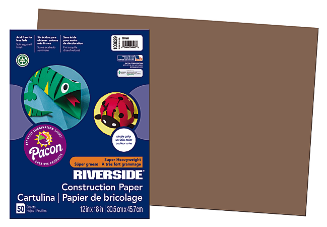 Riverside® Groundwood Construction Paper, 100% Recycled, 12" x 18", Brown, Pack Of 50