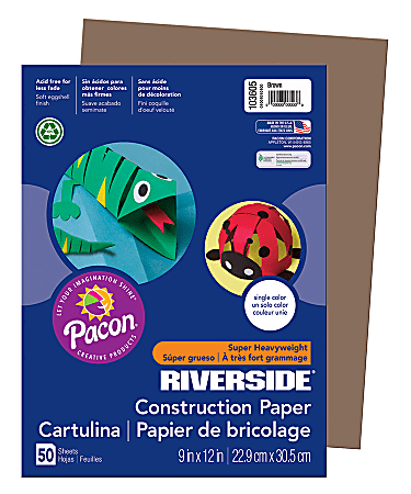 Riverside® Groundwood Construction Paper, 100% Recycled, 9" x 12", Brown, Pack Of 50