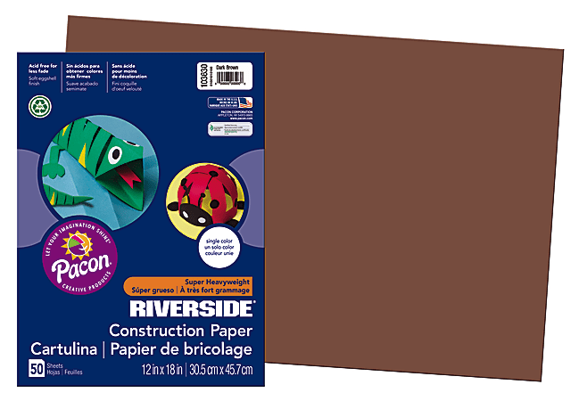 Riverside® Groundwood Construction Paper, 100% Recycled, 12" x 18", Dark Brown, Pack Of 50