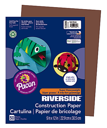 Riverside® Groundwood Construction Paper, 100% Recycled, 9" x 12", Dark Brown, Pack Of 50