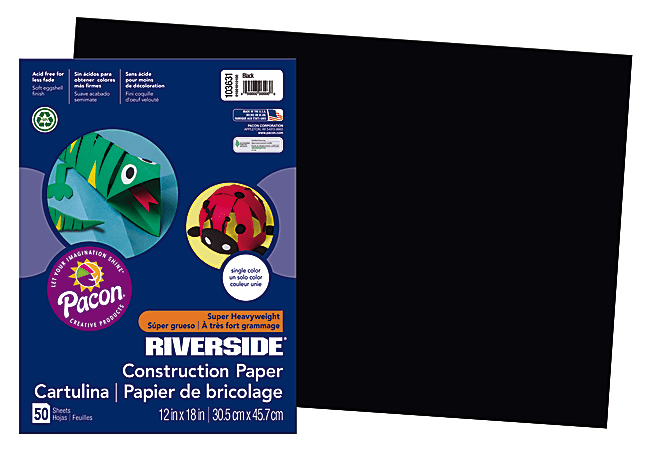 Riverside® Groundwood Construction Paper, 100% Recycled, 12" x 18", Black, Pack Of 50