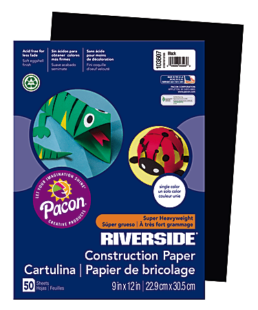 Riverside® Groundwood Construction Paper, 100% Recycled, 9" x 12", Black, Pack Of 50