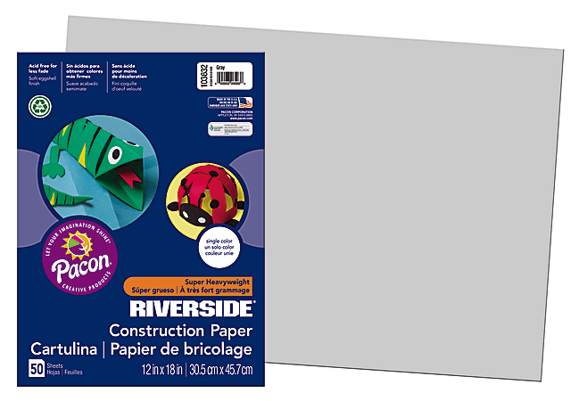 Riverside® Groundwood Construction Paper, 100% Recycled, 12" x 18", Gray, Pack Of 50