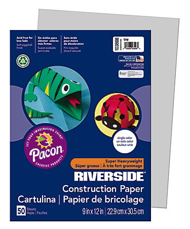 Riverside® Groundwood Construction Paper, 100% Recycled, 9" x 12", Gray, Pack Of 50
