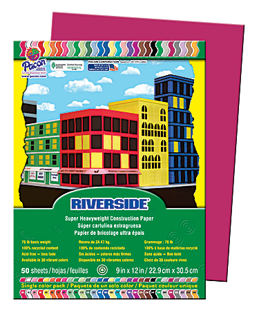 Riverside® Groundwood 100% Recycled Construction Paper, 9" x 12", Scarlet, Pack Of 50