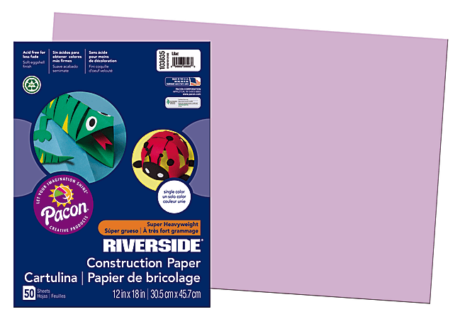 Riverside® Groundwood Construction Paper, 100% Recycled, 12" x 18", Lilac, Pack Of 50
