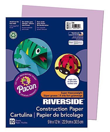 Riverside® Groundwood Construction Paper, 100% Recycled, 9" x 12", Lilac, Pack Of 50
